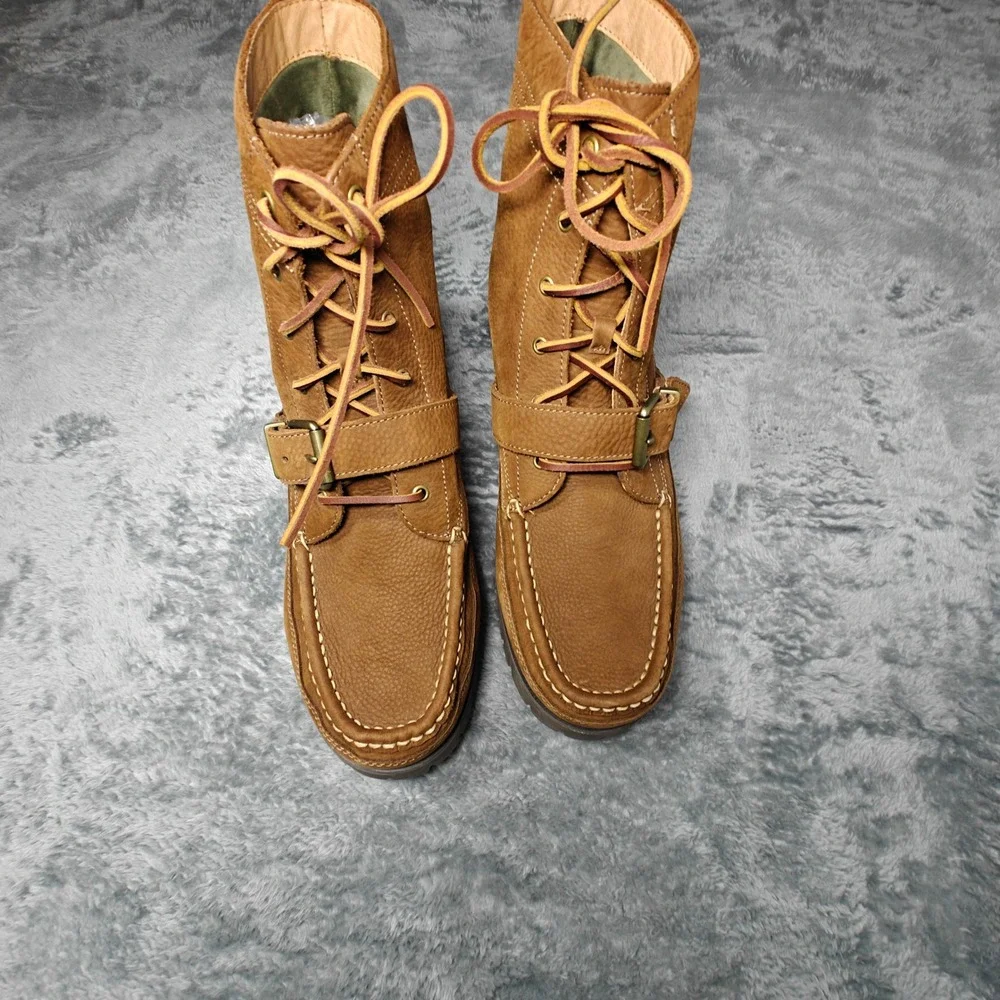 Polo Country Ranger Boot Mens 14 14D Brown Leather Buckle Moc Toe Lug Sole